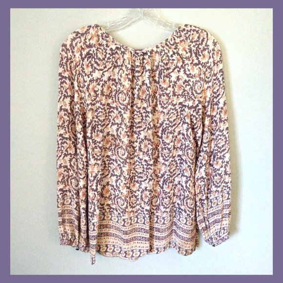Lucky Brand Peasant Blouse- Orange & Purple Sheer Tunic, Sz Small - Picture 3 of 3